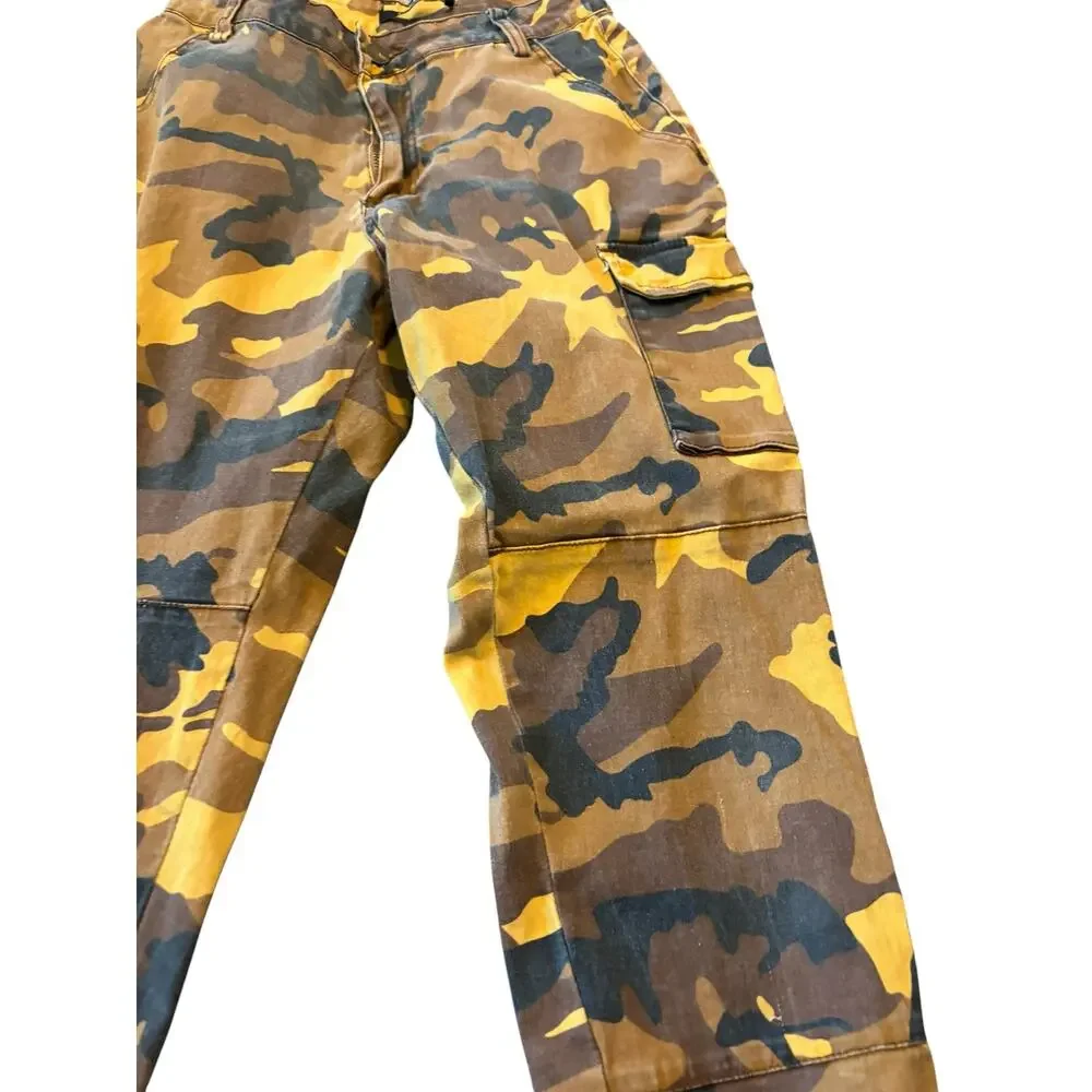 American Bazi Yellow & Brown Camo Cargo Pants Size L - Picture 2 of 5